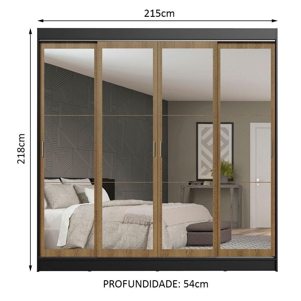 Guarda-roupa Austin 4 Portas de Espelho 3 Gavetas Preto - 4