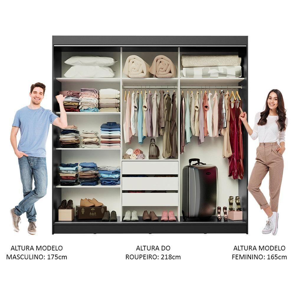 Guarda-roupa Austin 4 Portas de Espelho 3 Gavetas Preto - 7