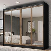 Guarda-roupa Austin 4 Portas de Espelho 3 Gavetas Preto - 1