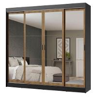 Guarda-roupa Austin 4 Portas de Espelho 3 Gavetas Preto - 2