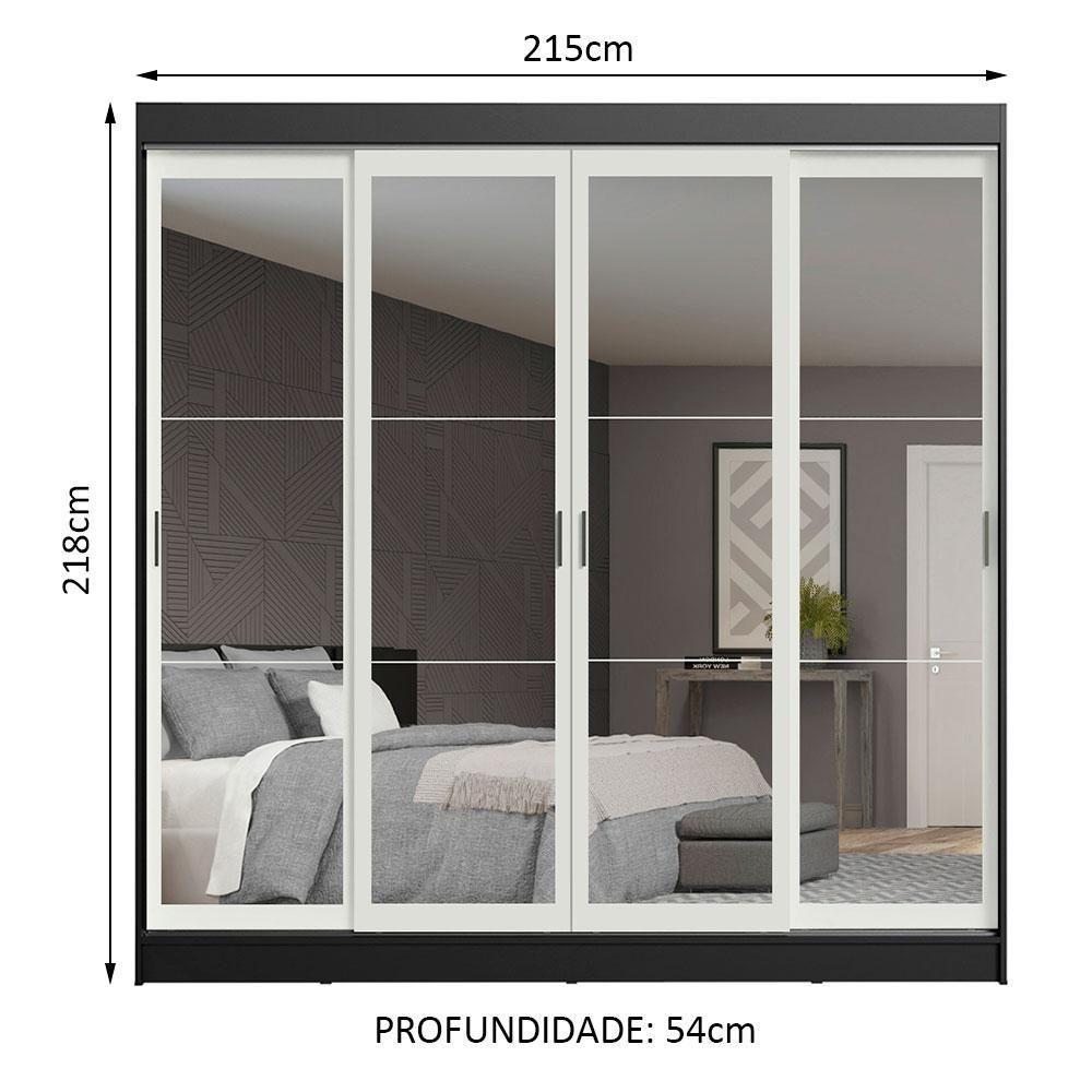 Guarda-roupa Austin 4 Portas de Espelho 3 Gavetas Preto - 2