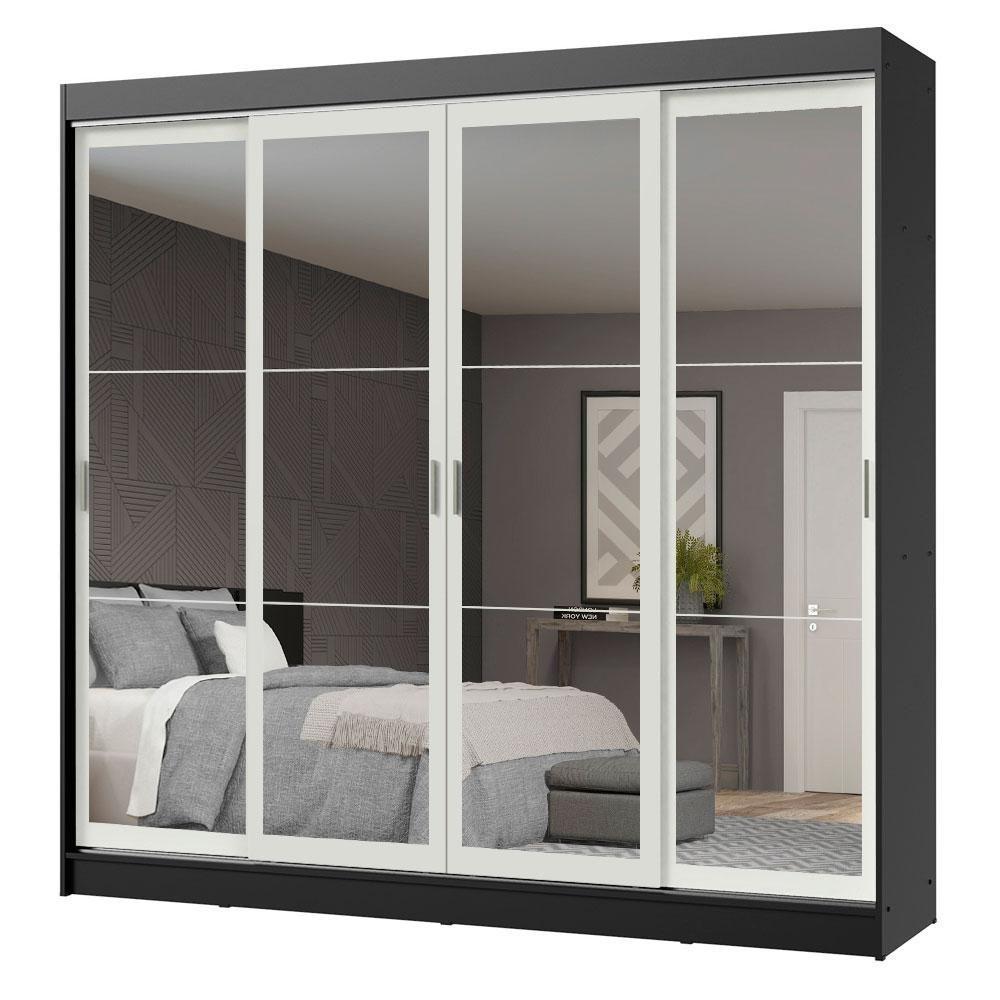 Guarda-roupa Austin 4 Portas de Espelho 3 Gavetas Preto - 3