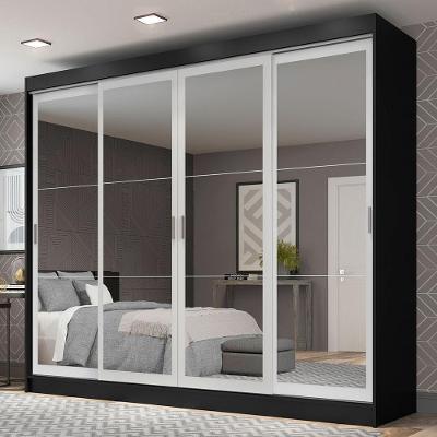 Guarda-roupa Austin 4 Portas de Espelho 3 Gavetas Preto