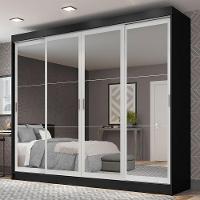 Guarda-roupa Austin 4 Portas de Espelho 3 Gavetas Preto - 1