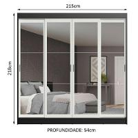 Guarda-roupa Austin 4 Portas de Espelho 3 Gavetas Preto - 2