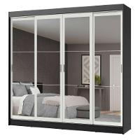 Guarda-roupa Austin 4 Portas de Espelho 3 Gavetas Preto - 3