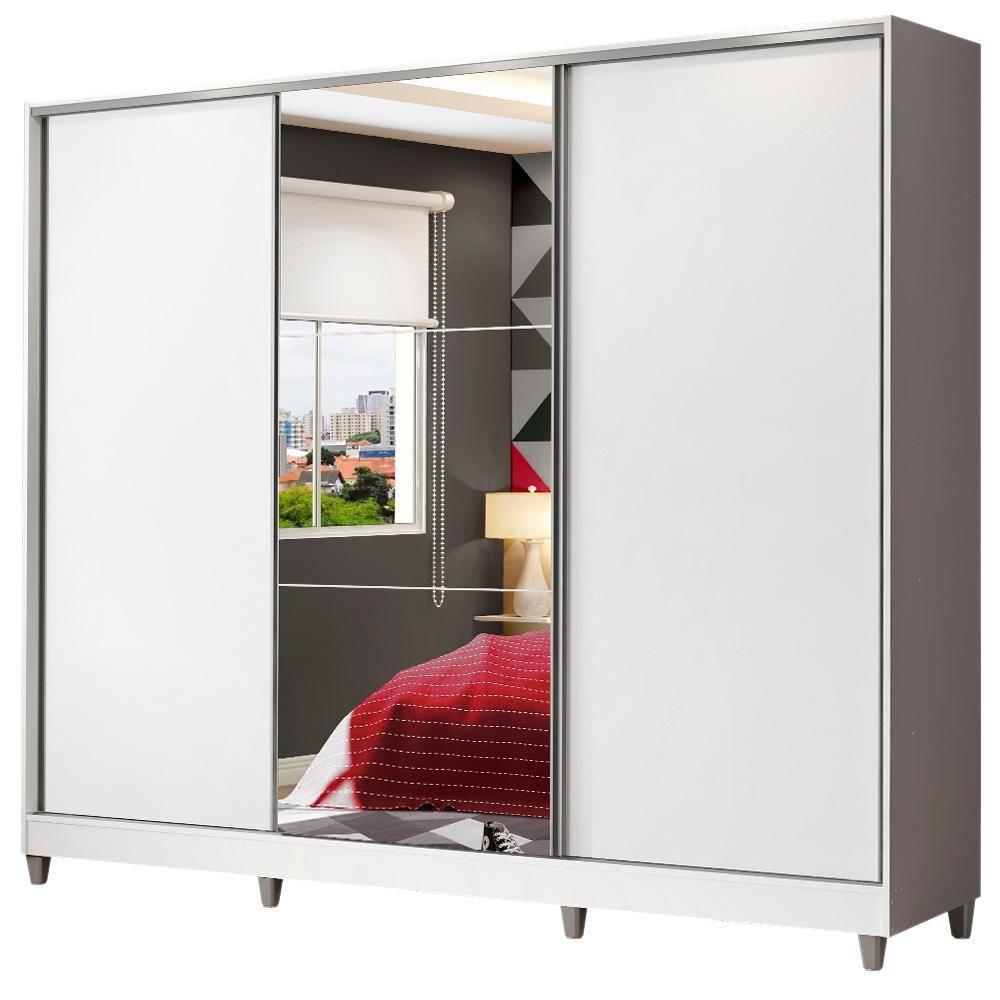 Guarda Roupa Juvenil 100% Mdf Madesa Kevin 3 Portas De Correr Com Espelho Com Pés - Branco - 2