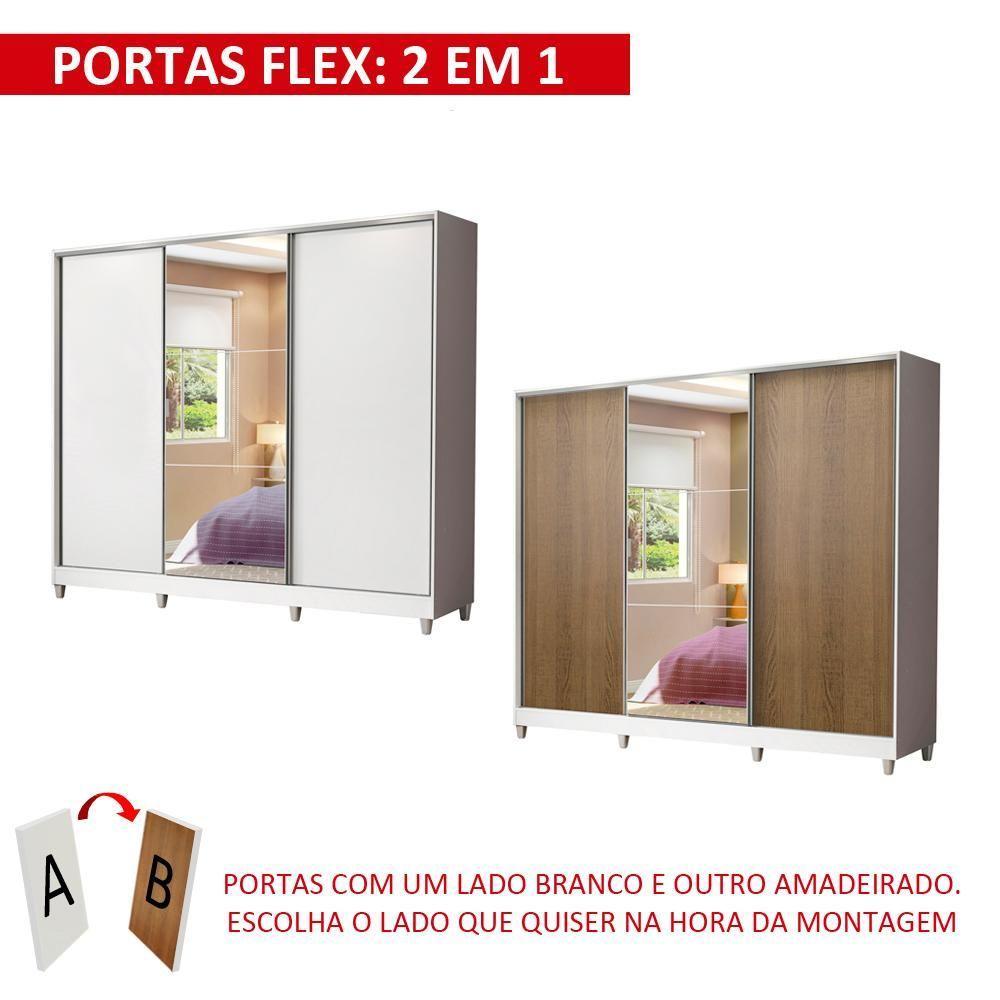 Guarda Roupa Juvenil 100% Mdf Madesa Kevin 3 Portas De Correr Com Espelho Com Pés - Branco - 7