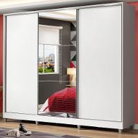 Guarda Roupa Juvenil 100% Mdf Madesa Kevin 3 Portas De Correr Com Espelho Com Pés - Branco - 1