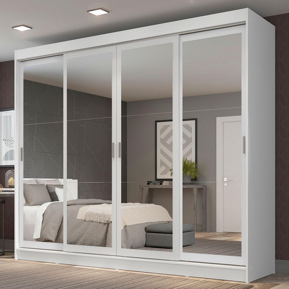 Guarda-roupa 4 Portas de Correr de Espelho 3 Gavetas Madesa - 1