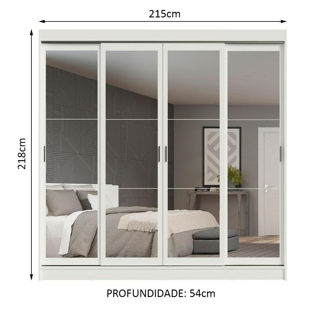 Guarda-roupa 4 Portas de Correr de Espelho 3 Gavetas Madesa - 5