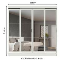 Guarda-roupa 4 Portas de Correr de Espelho 3 Gavetas Madesa - 5