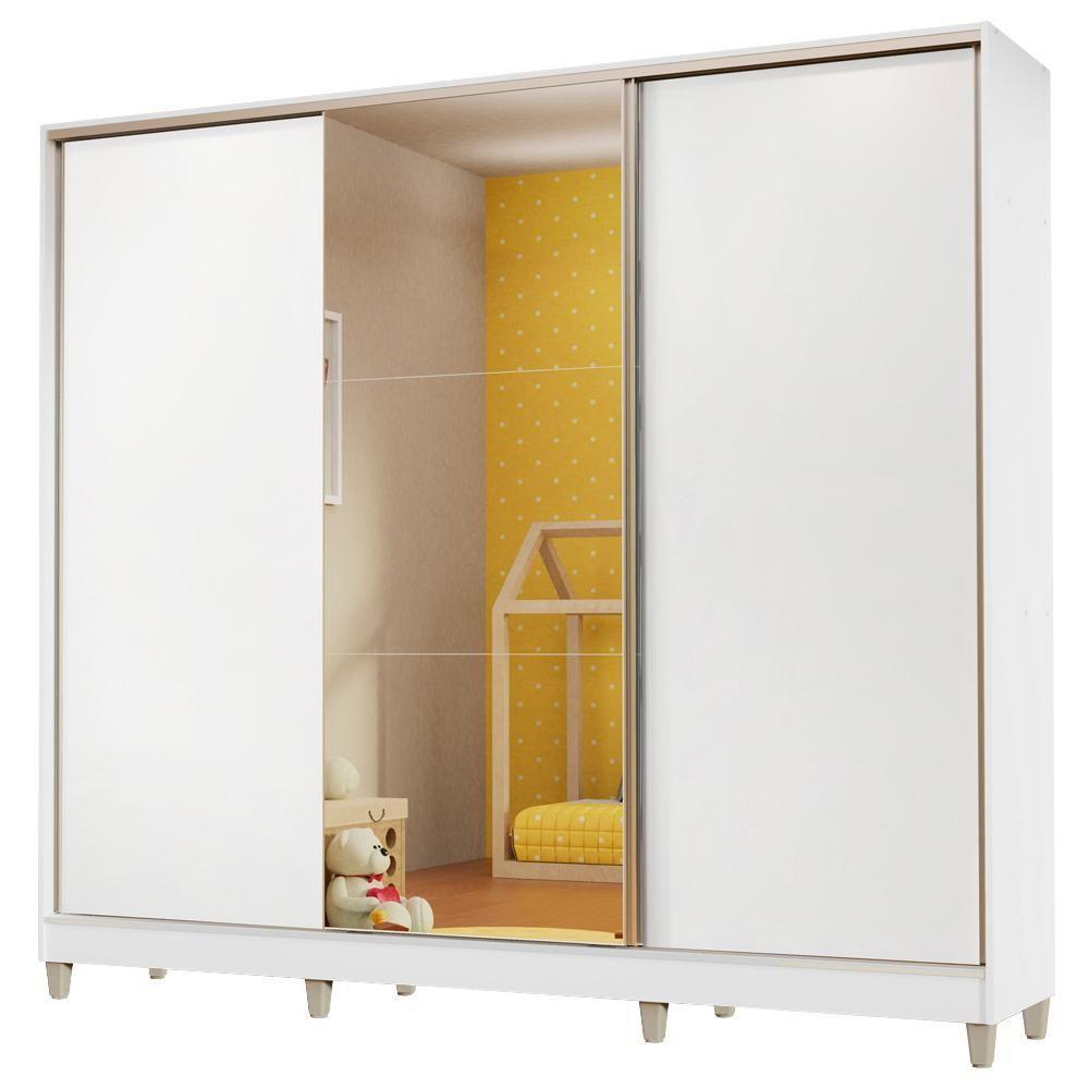 Guarda Roupa Infantil 100% Mdf Madesa Logan 3 Portas De Correr Com Espelho Com Pés - Branco - 5