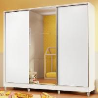 Guarda Roupa Infantil 100% Mdf Madesa Logan 3 Portas De Correr Com Espelho Com Pés - Branco - 1