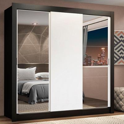 Guarda Roupa Casal Lyon Plus 3 Portas de Correr 4 Gavetas Preto-branco Madesa