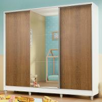 Guarda Roupa Infantil 100% Mdf Madesa Logan 3 Portas De Correr Com Espelho Com Pés - Branco/rustic - 1