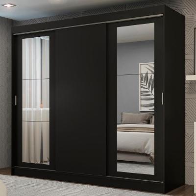 Guarda Roupa Casal Kansas 3 Portas de Correr 3 Gavetas Preto Madesa