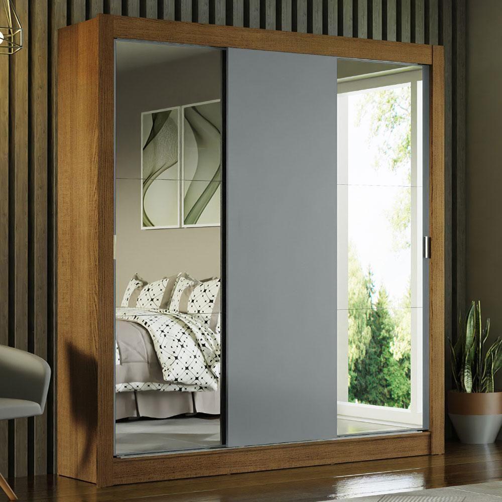 Guarda-roupa Casal 3 Portas Com Espelhos Rustic/Cinza - 1