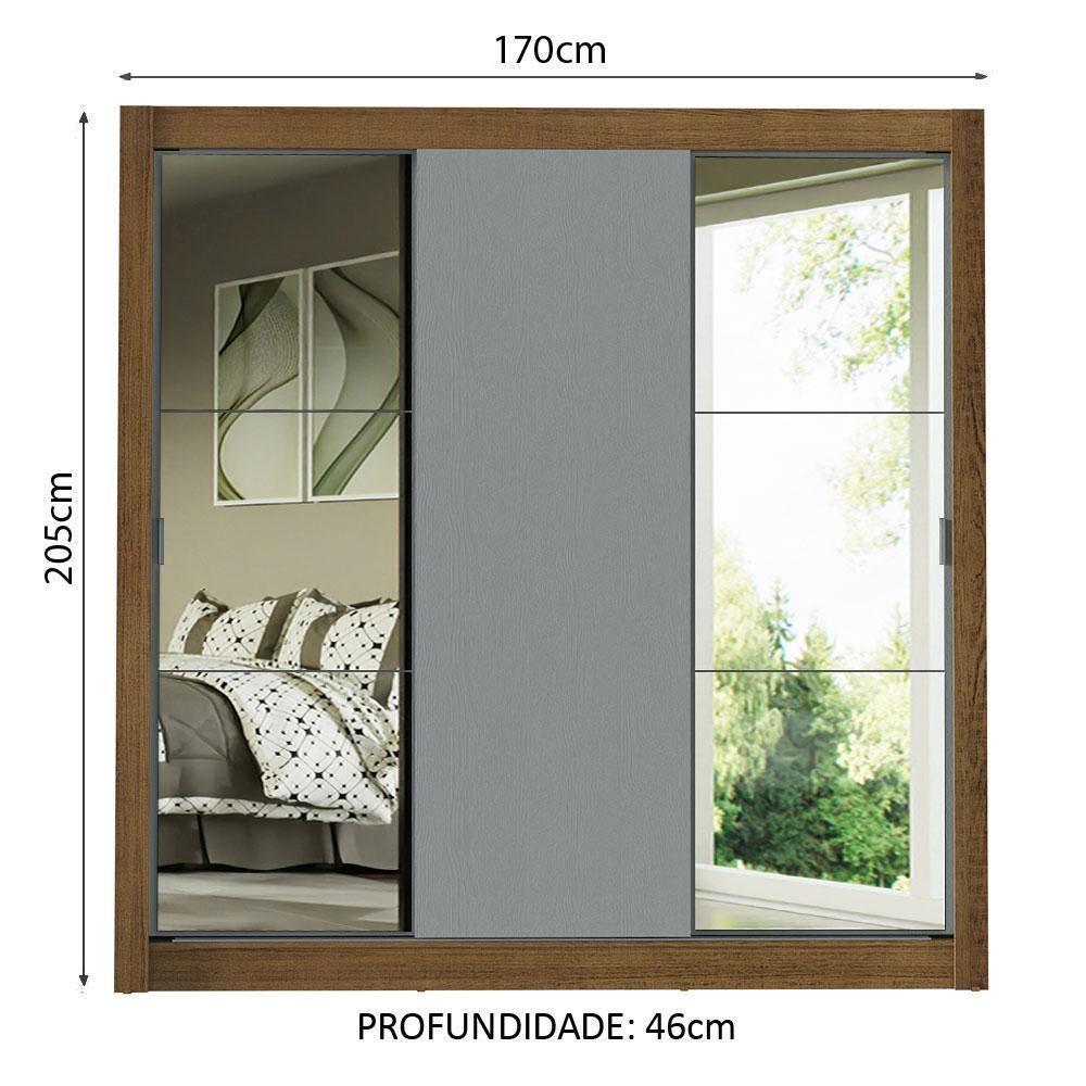 Guarda-roupa Casal 3 Portas Com Espelhos Rustic/Cinza - 9