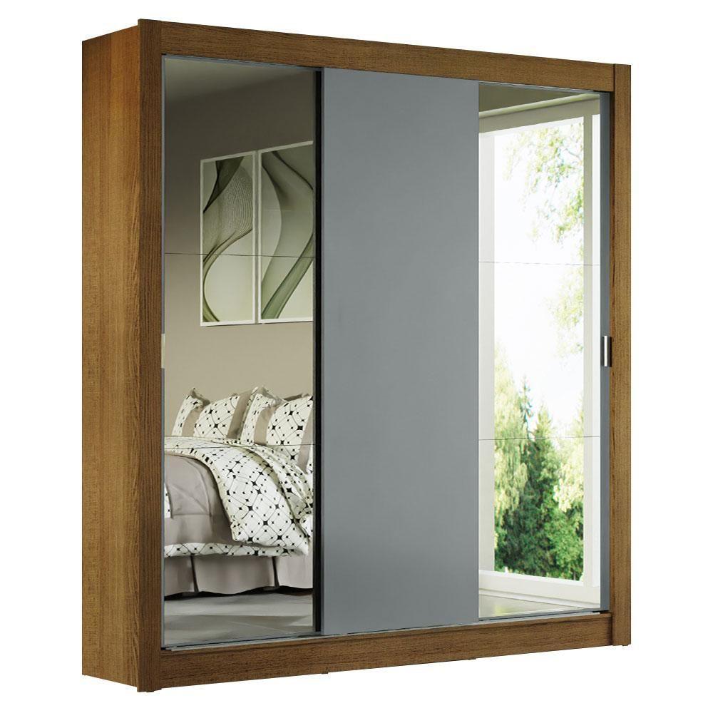 Guarda-roupa Casal 3 Portas Com Espelhos Rustic/Cinza - 10