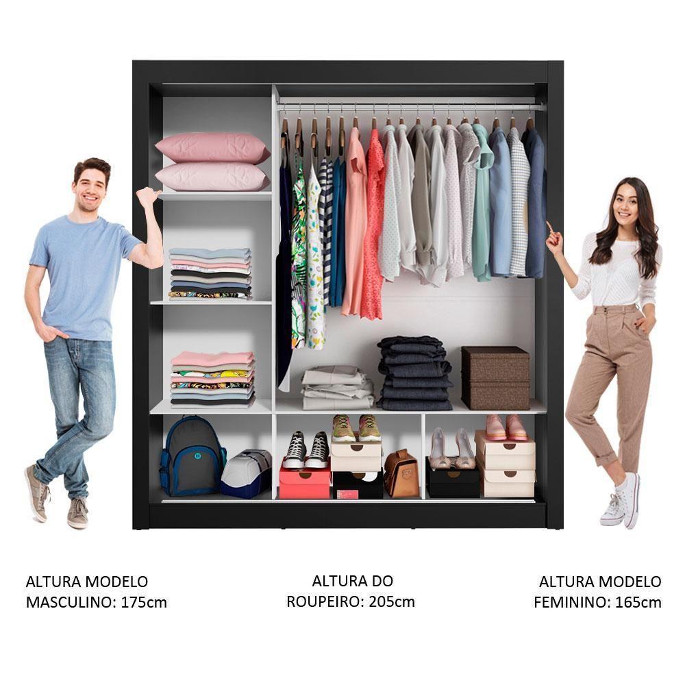 Guarda-roupa Casal 3 Portas Com Espelhos Preto/Cinza - 3