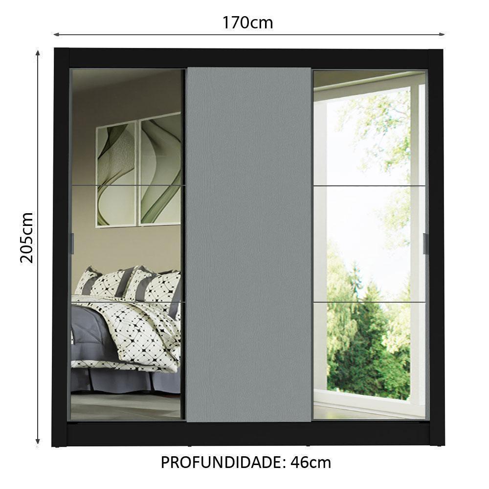 Guarda-roupa Casal 3 Portas Com Espelhos Preto/Cinza - 4