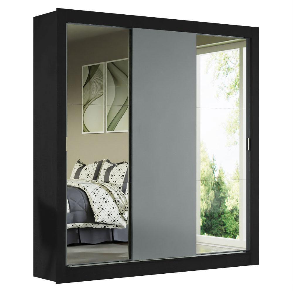 Guarda-roupa Casal 3 Portas Com Espelhos Preto/Cinza - 5