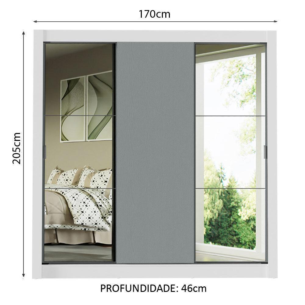 Guarda-roupa Casal 3 Portas Com Espelhos Branco/Cinza - 9