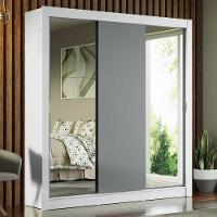 Guarda-roupa Casal 3 Portas Com Espelhos Branco/Cinza - 1