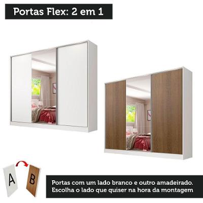 Guarda Roupa Juvenil Kevin 3 Portas Correr Espelho Branco MDF Madesa