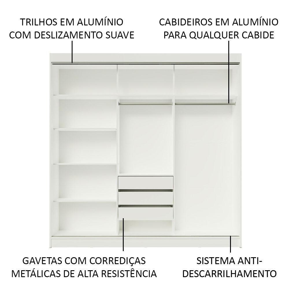 Guarda-roupa Casal Madesa Austin 4 Portas De Correr Com Espelhos 3 Gavetas Branco - 3