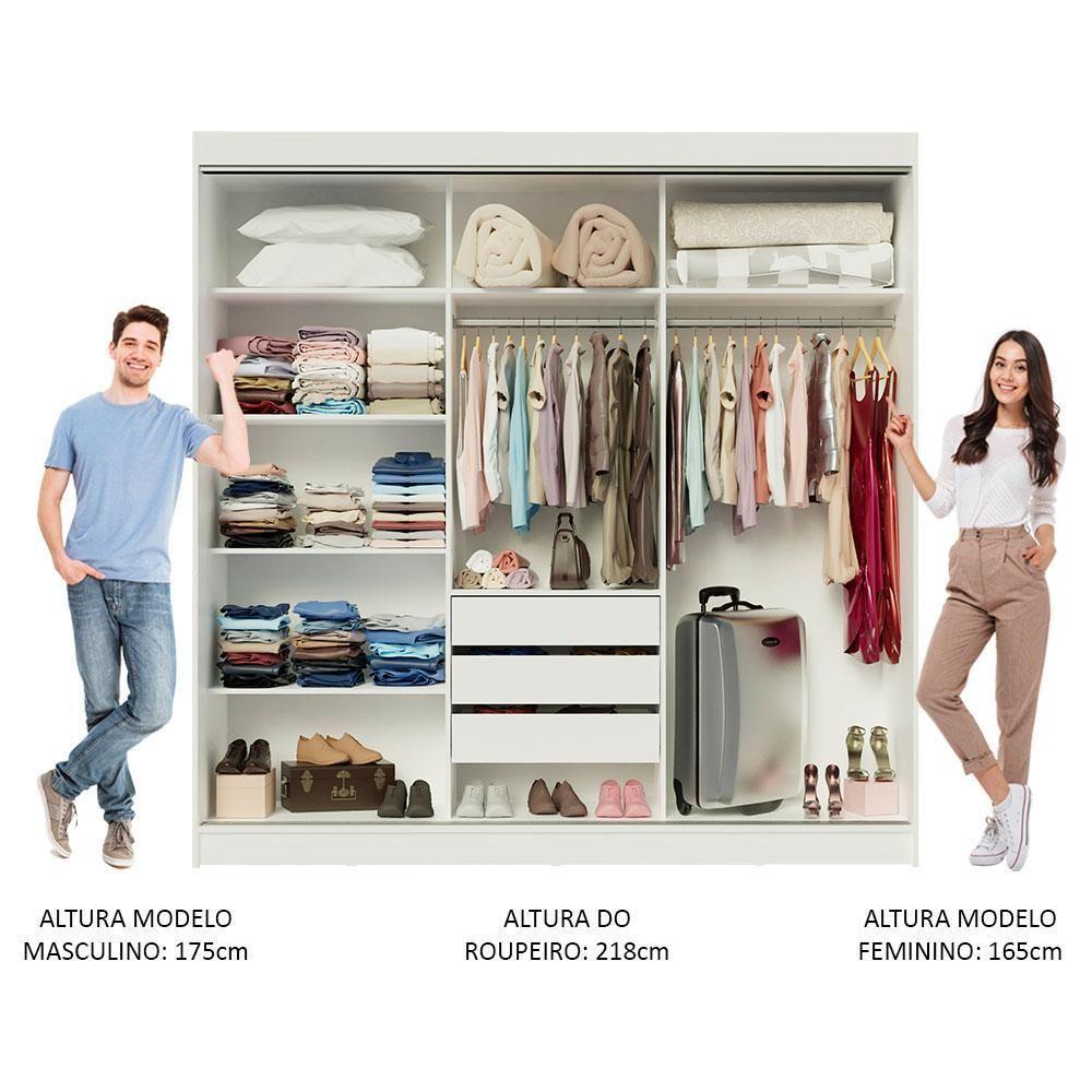 Guarda-roupa Casal Madesa Austin 4 Portas De Correr Com Espelhos 3 Gavetas Branco - 6