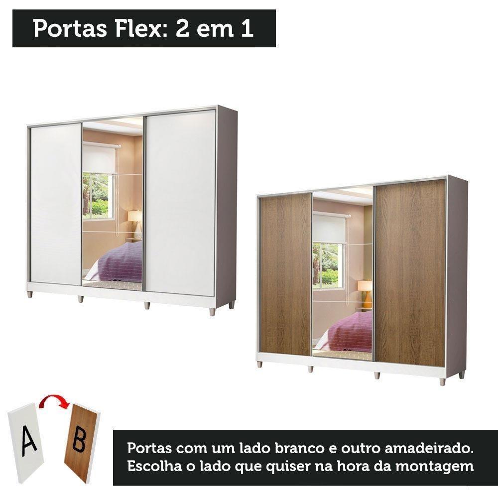 Guarda Roupa Casal 100% Mdf Madesa Zurique 3 Portas De Correr Com Espelho Com Pés - Branco/rustic - 4
