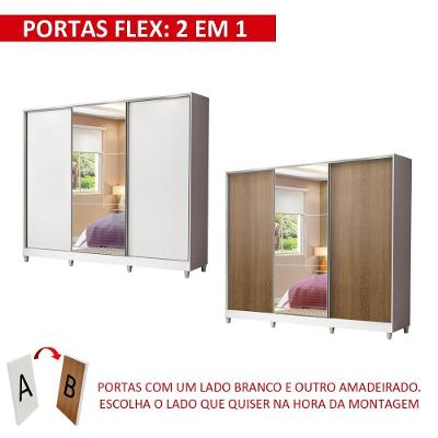 Guarda Roupa Casal Zurique 3 Portas de Correr 4 Gavetas Branco-Rustic MDF Madesa