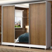 Guarda Roupa Casal 100% Mdf Madesa Zurique 3 Portas De Correr Com Espelho Com Pés - Branco/rustic - 1