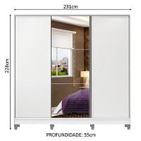 Guarda Roupa Casal 100% Mdf Madesa Zurique 3 Portas De Correr Com Espelho Com Pés - Branco - 12