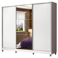 Guarda Roupa Casal 100% Mdf Madesa Zurique 3 Portas De Correr Com Espelho Com Pés - Branco - 1