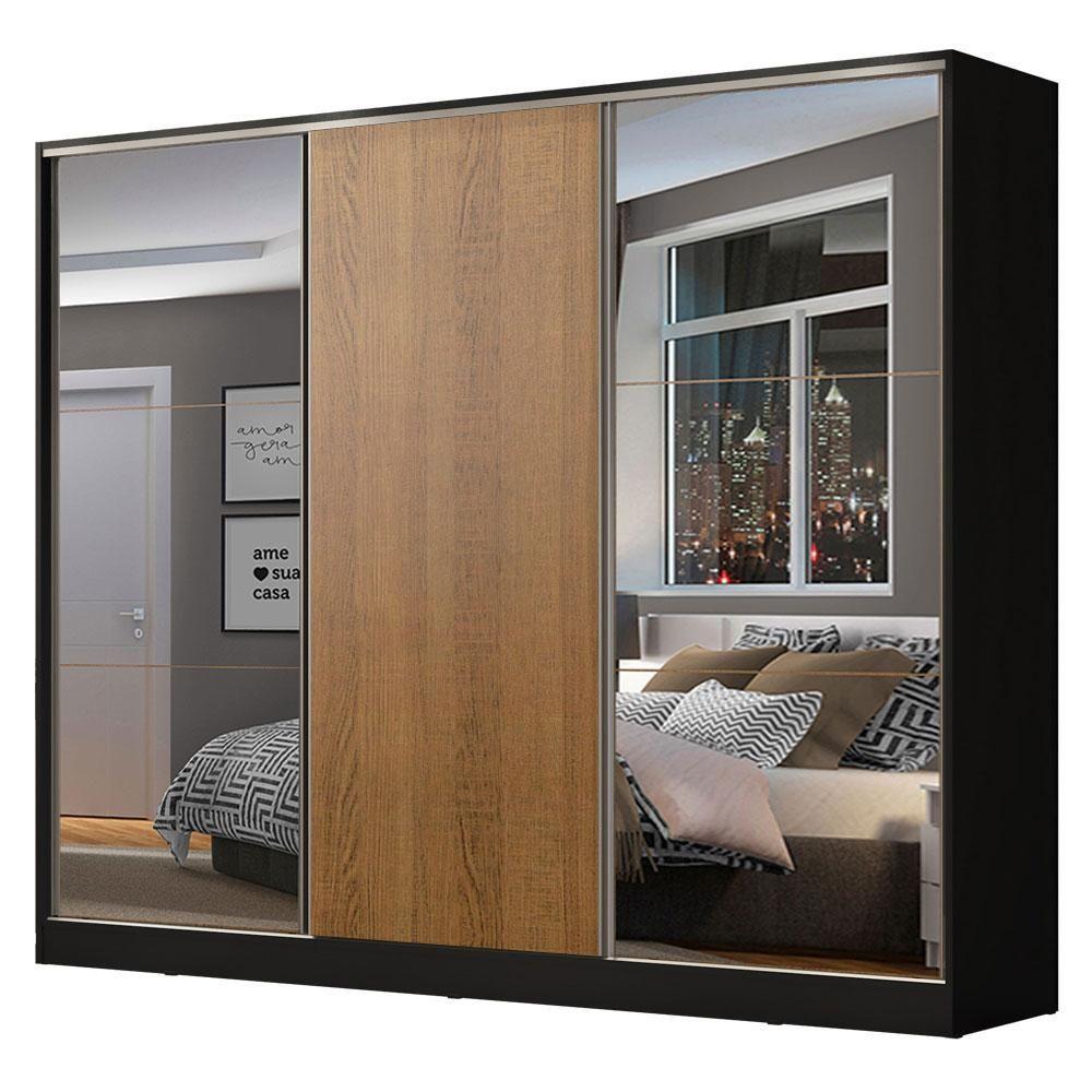Guarda Roupa Casal Madesa Zurique 3 Portas de Correr Espelho - 3