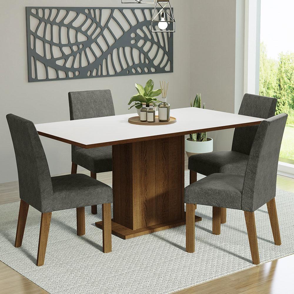 Kit Sala De Jantar Mesa 4 Cadeiras Rustic/Branco/Silver Keila Madesa Rustic/Branco/Silver - 1