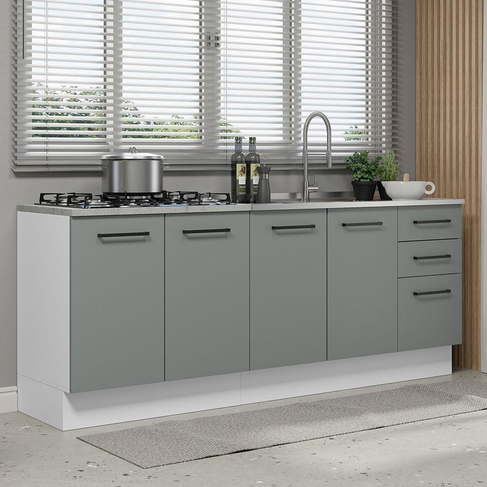 Kit Com 2 Balcões De Cozinha 3 Gavetas 4 Portas Branco Cinza - 1