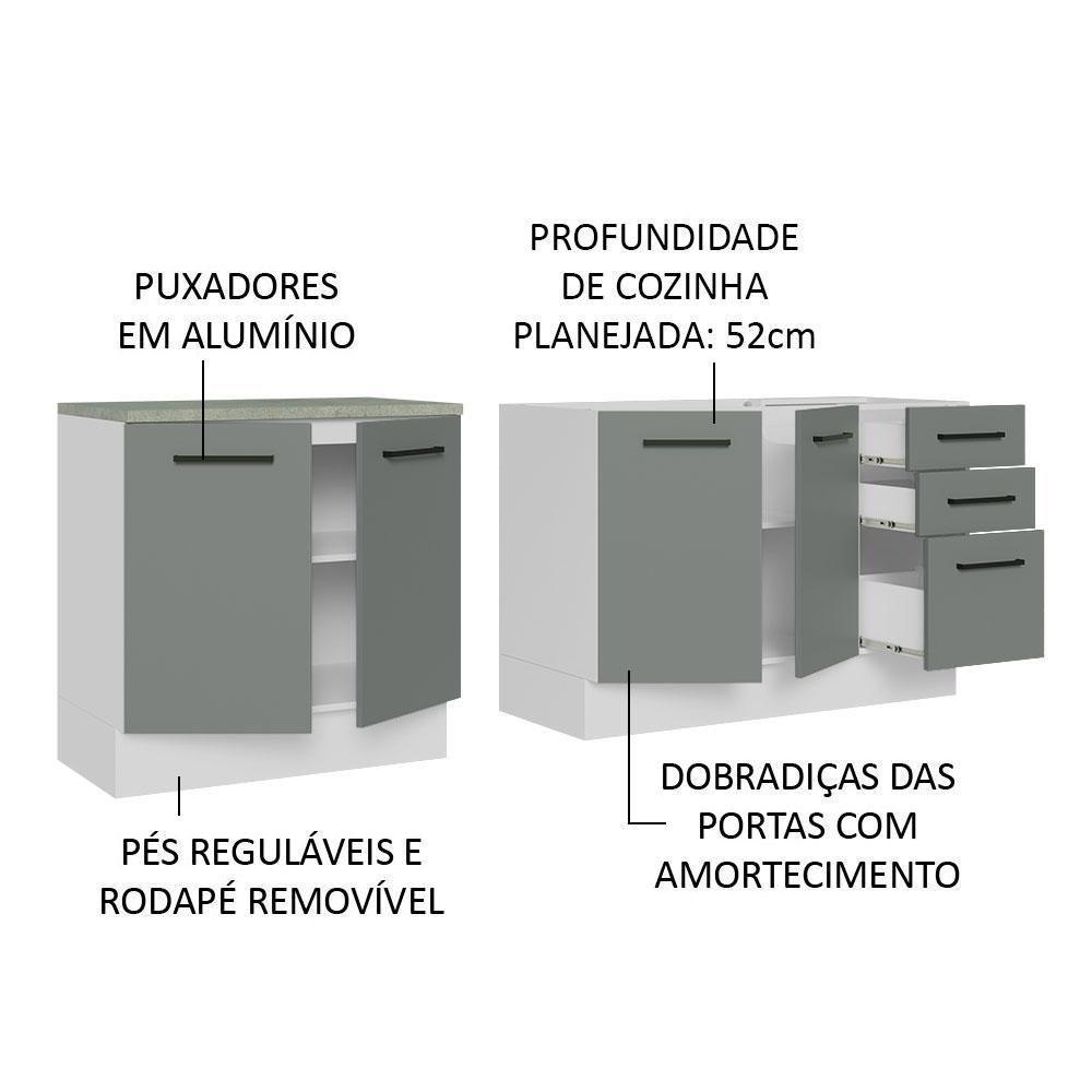 Kit Com 2 Balcões De Cozinha 3 Gavetas 4 Portas Branco Cinza - 5