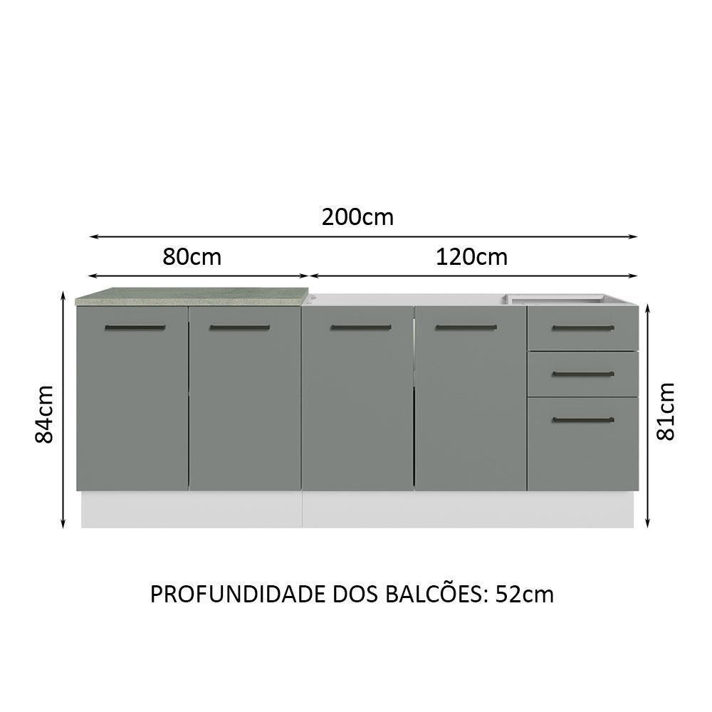 Kit Com 2 Balcões De Cozinha 3 Gavetas 4 Portas Branco Cinza - 6