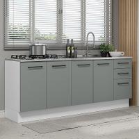 Kit Com 2 Balcões De Cozinha 3 Gavetas 4 Portas Branco Cinza - 1