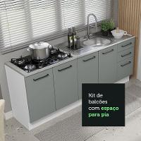Kit Com 2 Balcões De Cozinha 3 Gavetas 4 Portas Branco Cinza - 3