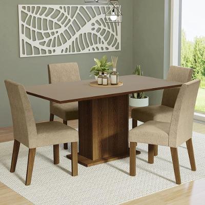 Kit Sala de Jantar Keila 4 Lugares Tampo em MDP com Cadeiras Suede Rustic Crema Imperial