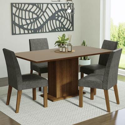 Conjunto Sala de Jantar Keila 4 Lugares Mesa Tampo em MDP com Cadeiras Suede Silver Rustic