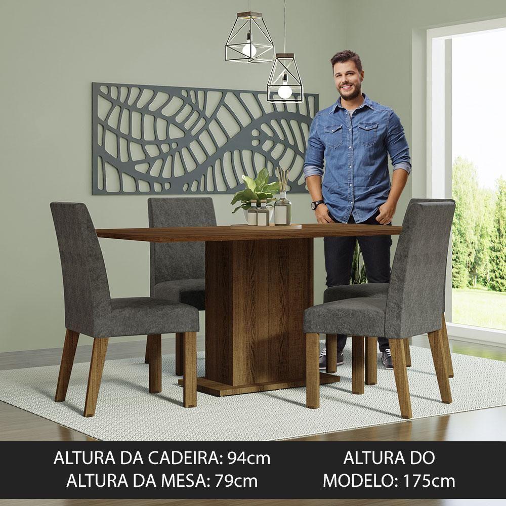 Conjunto Sala De Jantar Mesa Tampo De Madeira 4 Cadeiras Rustic/Silver Keila Madesa Rustic/Silver - 8