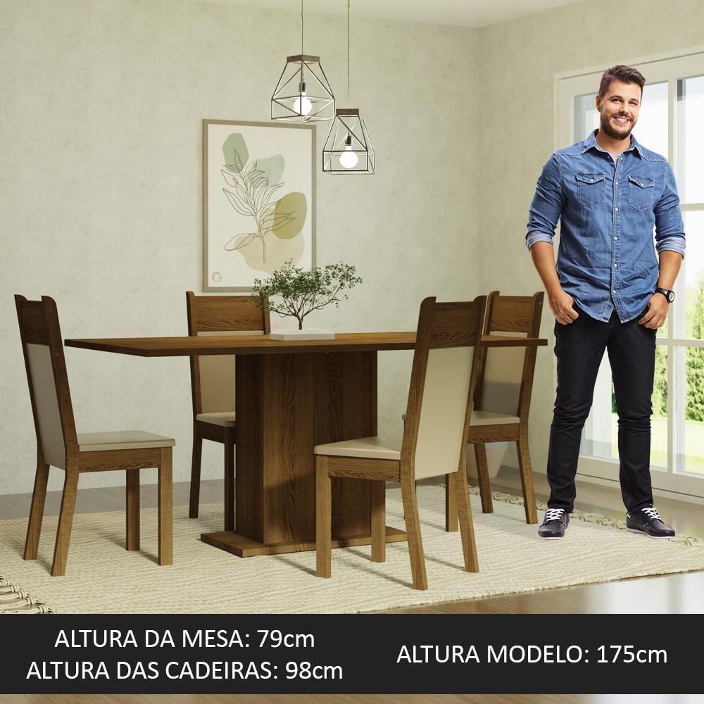 Kit Sala De Jantar Mesa Tampo De Madeira 4 Cadeiras Rustic/Crema/Bege Elisa Madesa Rustic/Crema/Bege - 8