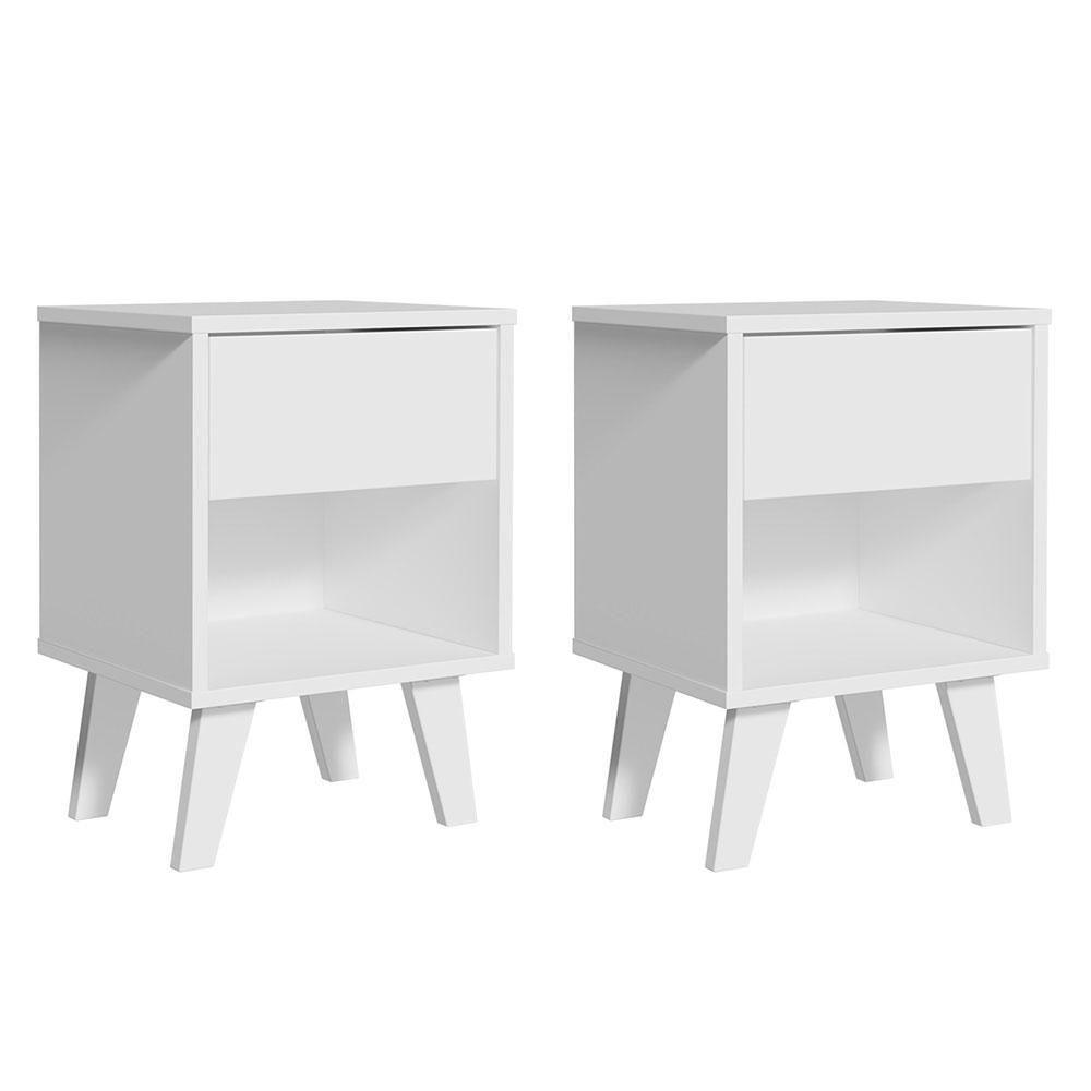 Kit Com 2 Mesas De Cabeceira Brancas 1 Gaveta 3235 - 1