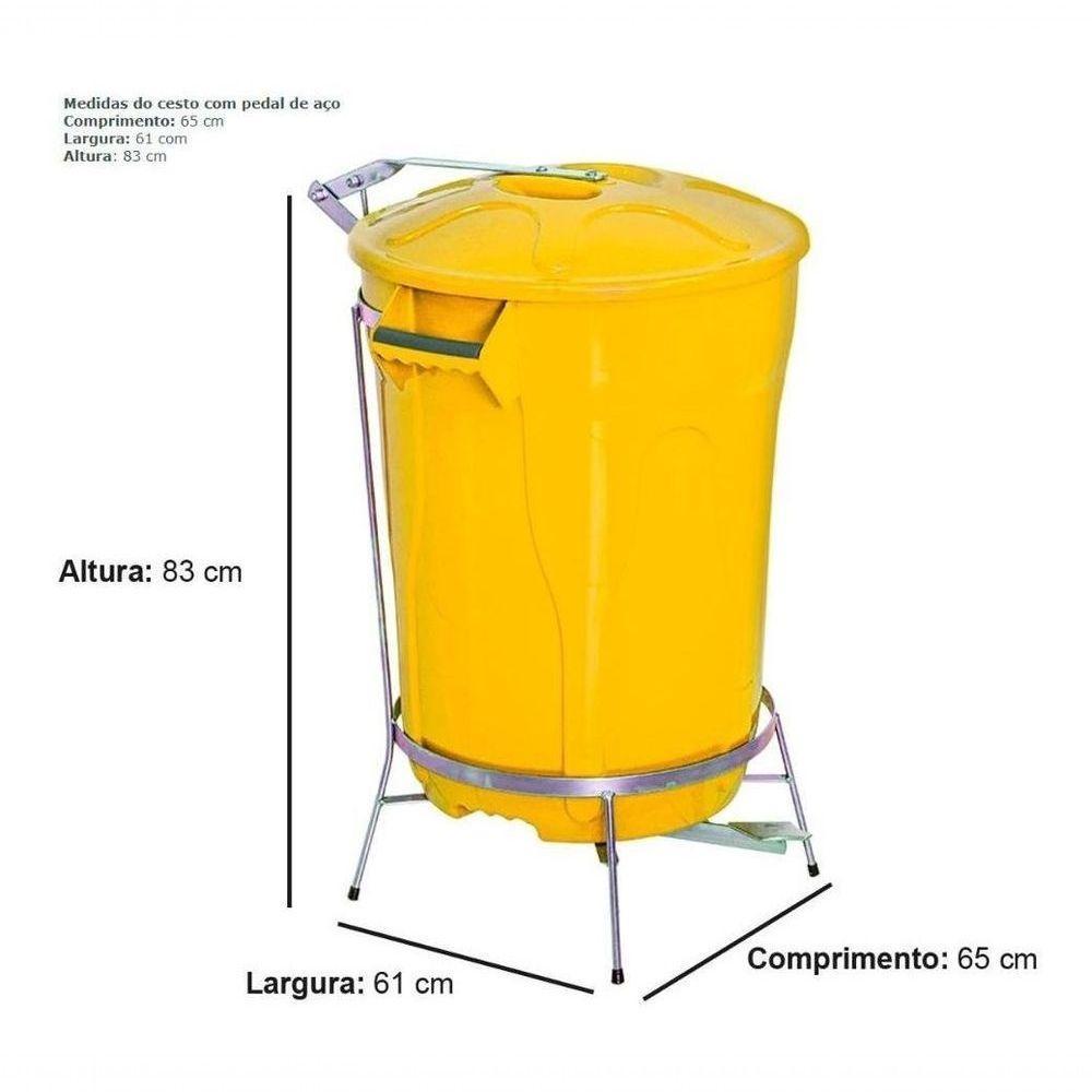 Lixeira Redonda 100l Amarela + Pedal De Aço Desmontável Jsn - 2